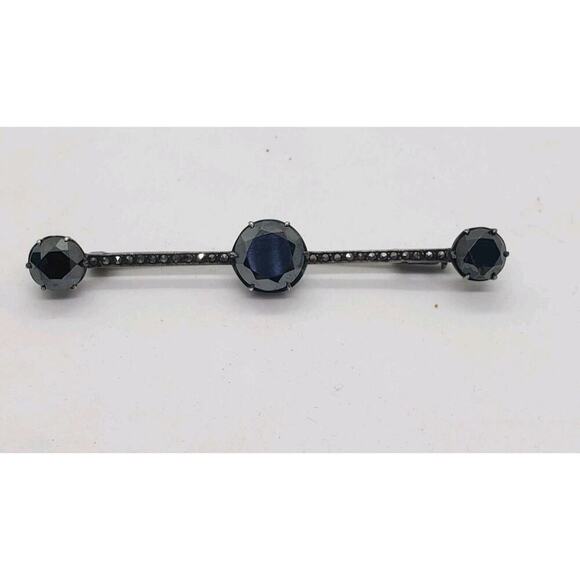 Antique Victorian Bar Brooch Sterling Silver Marcasite Spinel Trombone Clasp Vtg - Picture 3 of 10